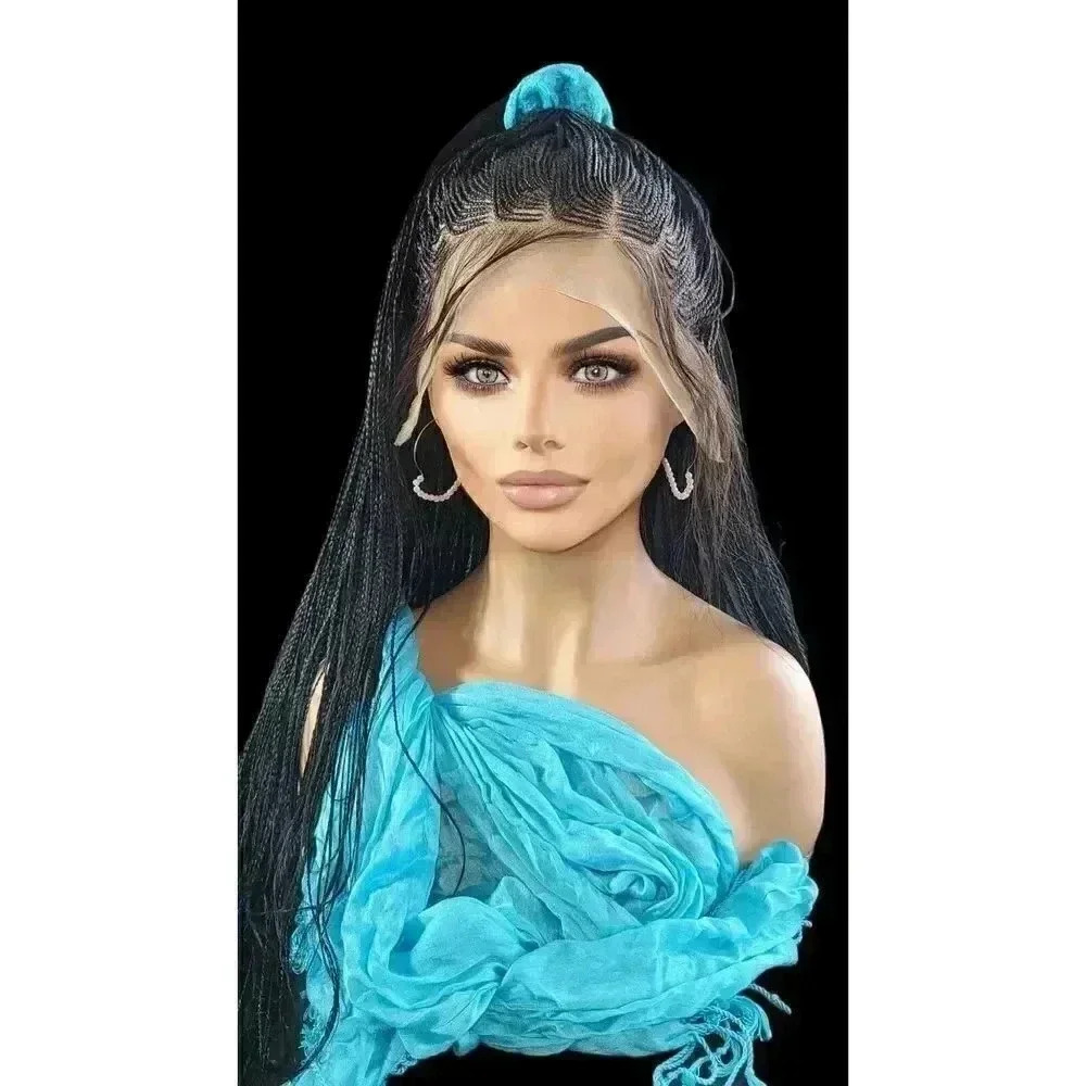 Long Jet Black Ghana Braid Wig - Handmade - Picture 3 of 16